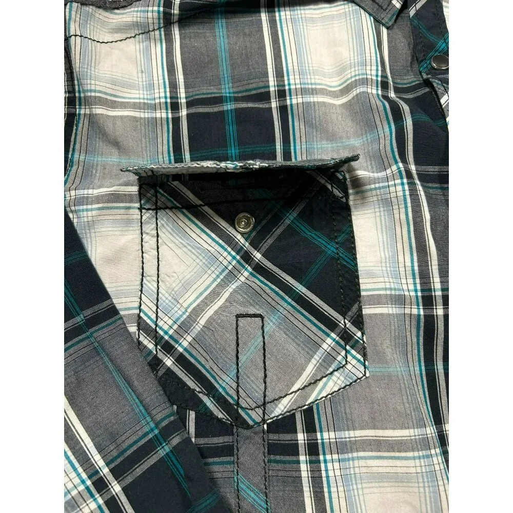 BKE Men's Athletic Fit Long Sleeve Plaid Button-Up Shirt Pearl Snap Pockets - Picture 3 of 6